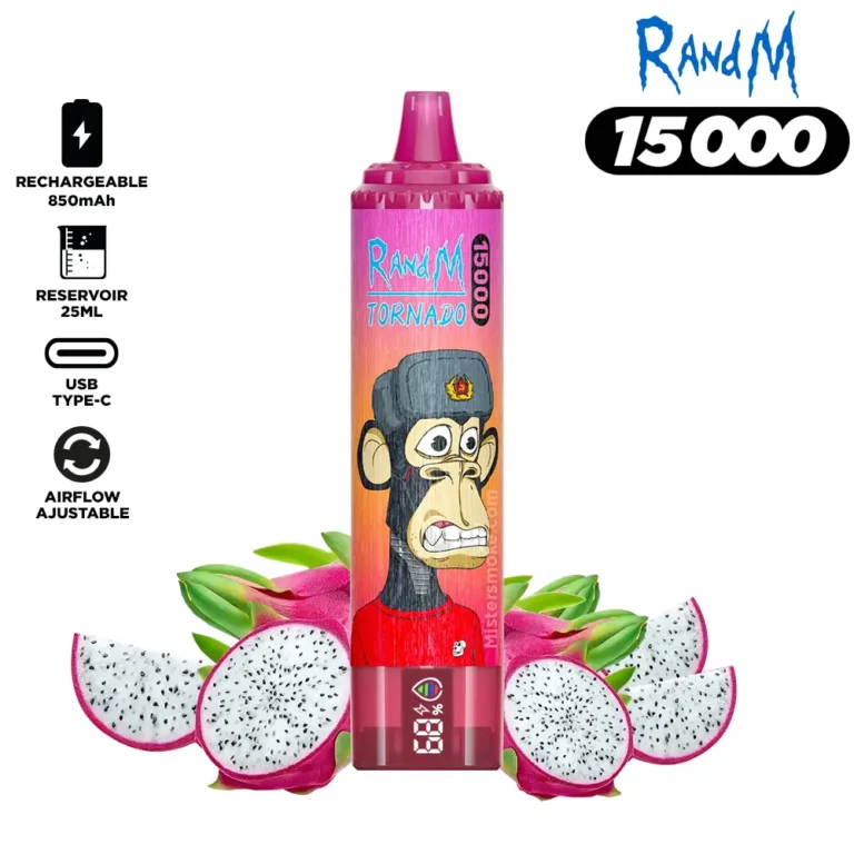 2025 Bestseller RandM Tornado 15000 Züge Einweg E-Zigarette Drachenfrucht – 0% 2% 3% 5% Nikotinsalz, 25 ml E-Liquid, Mesh Coil, Lieferung in 5 bis 7 Tagen zum besten Preis (1)