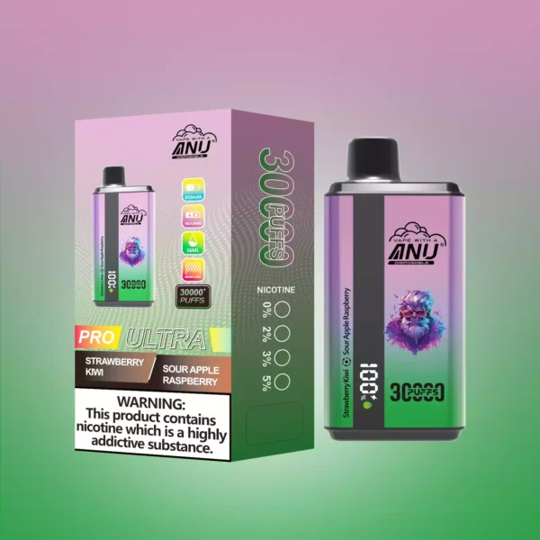 ANU 30000 Züge Doppelter Geschmack Einweg E-Zigarette – Erdbeere Kiwi & Sauerer Apfel Himbeere Flavours, 0 % 2 % 3 % 5 % Nikotingehalt, Lieferung in 5 bi (1)