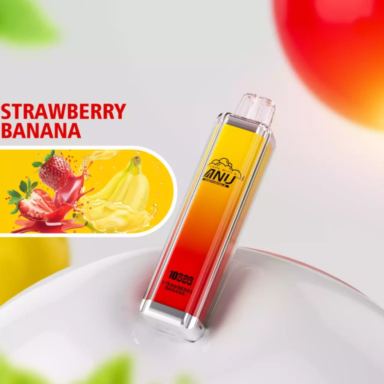 ANU Crystal 10000 Züge Einweg E-Zigarette – Erdbeere Banane, 18 ml E-Liquid, Mesh Coil 0.8 Ohm, 0%-5% Nikotin, günstigster Preis & Versand in 5-7 Tagen!