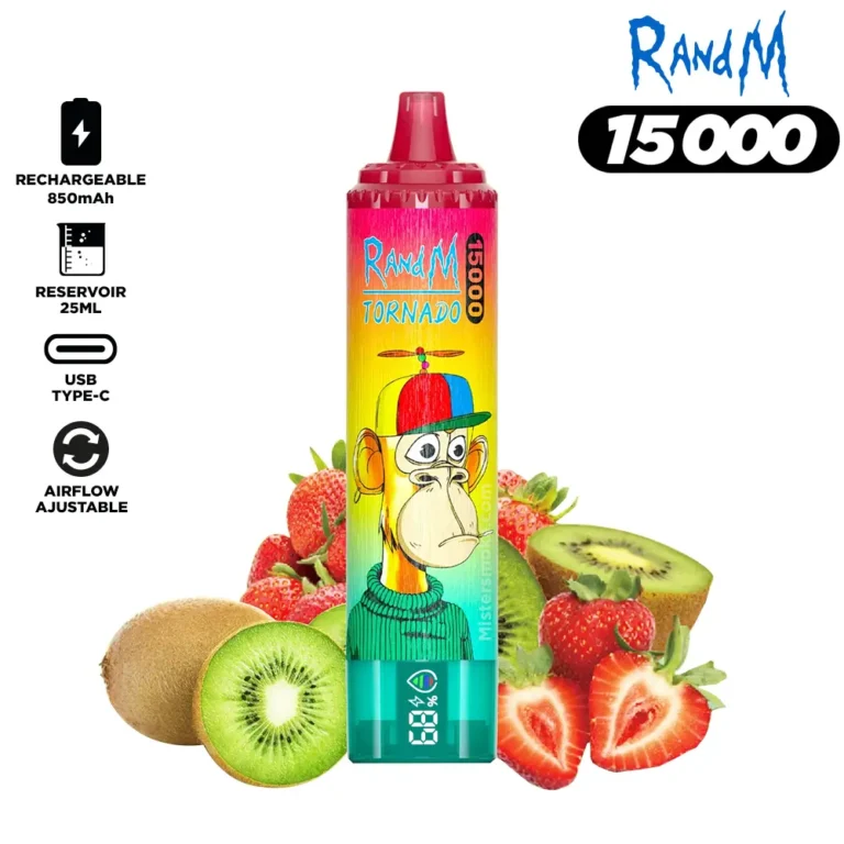 Günstigster Preis 2025 RandM Tornado 15000 Züge Einweg E-Zigarette Erdbeere Kiwi – 0% 2% 3% 5% Nikotinsalz, RGB-Design, Lieferung in 5 bis 7 Tagen (3)
