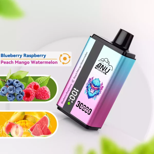 Beste Wahl ANU 30000 Züge Doppelter Geschmack Einweg E-Zigarette mit schneller Lieferung in 5 bis 7 Tagen und erfrischenden Blaubeere Himbeere sowie Pfirsich Mango Wassermelone Flavours (1)