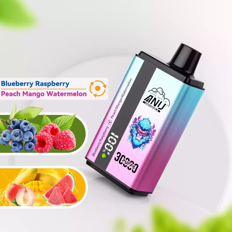 Beste Wahl ANU 30000 Züge Doppelter Geschmack Einweg E-Zigarette mit schneller Lieferung in 5 bis 7 Tagen und erfrischenden Blaubeere Himbeere sowie Pfirsich Mango Wassermelone Flavours (1)
